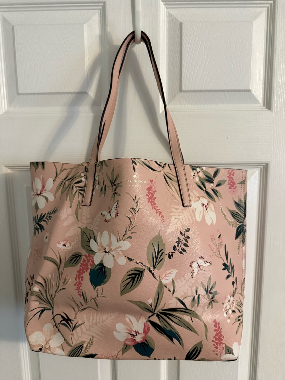 kate spade Reversible Pink Floral Tote with Botanical Print